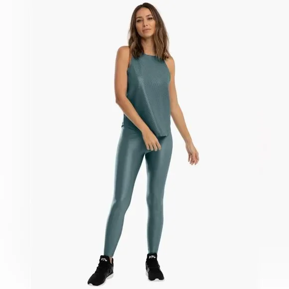 KORAL LUSTROUS INFINITY HIGH RISE METALLIC LEGGINGS IN TEAL LIQUID LEGGINGS BNWT - Picture 13 of 14